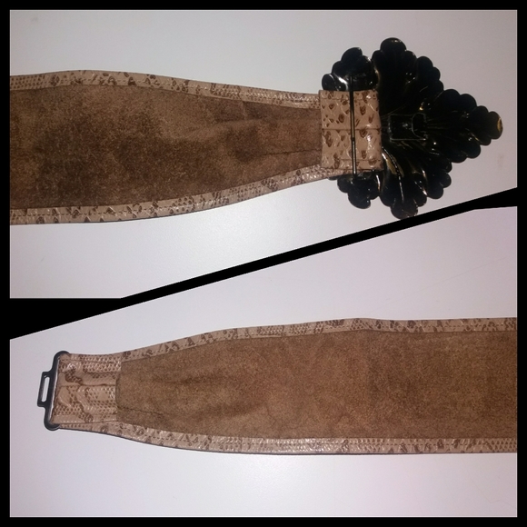 VTG Reynold Mejer Leather High Waist Leaf Buckle Belt - Picture 4 of 6